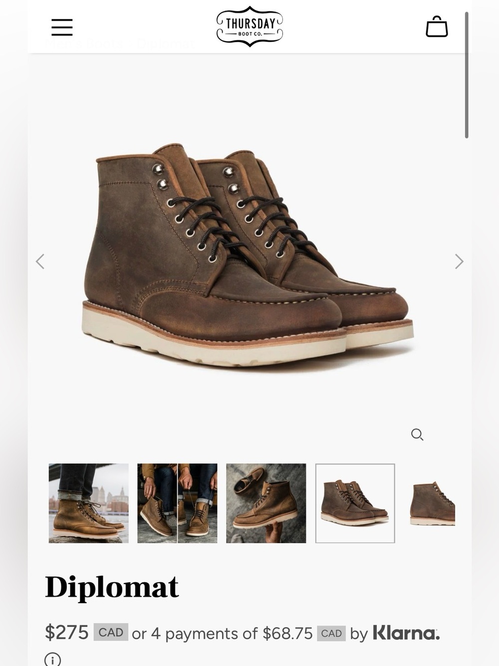 Thursday Boots Diplomat Burnt Cooper Rugged Resilient Boots US M 9.5